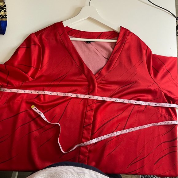 ALFANI Womens 3X Red V-Neck Silk Like Hidden Button Down Blouse Long Sleeves - Picture 8 of 10